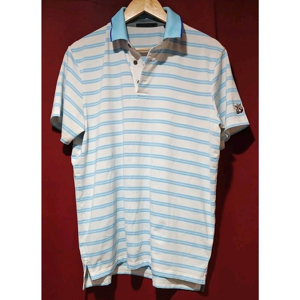 Men's Greyson Offset Stripe Modern Spread Collar Tech Golf Polo Shirt - Medium